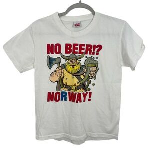 Norway Designs Viking Beer Axe Horn White Graphic T Shirt Men's Size S Quirky